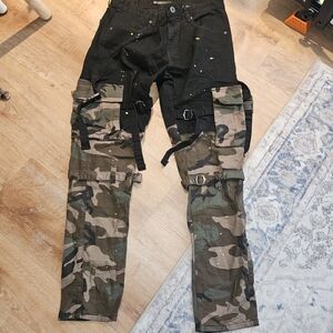Men's Camo Cargo Pants with Black Waist - Tactical Style